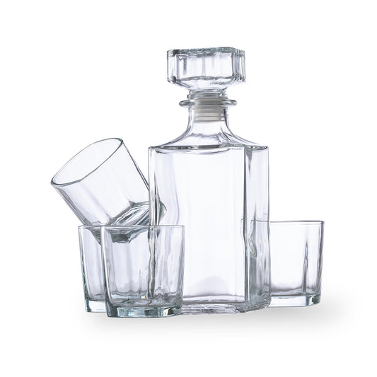 Conjunto de Whisky Elegante em Cristal - 4 Copos + Decantador