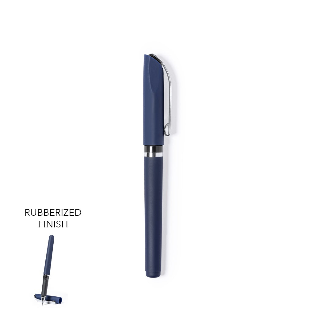 Caneta Roller Azul com Toque Borrachado