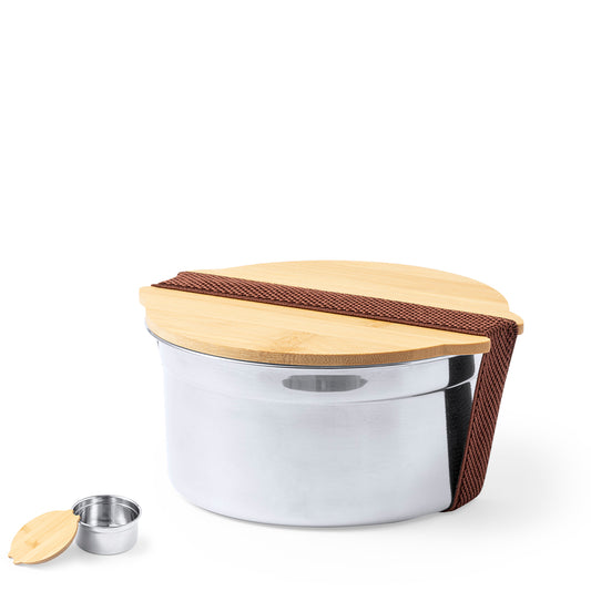 Lancheira Inox 800ml com Tampa de Bambu