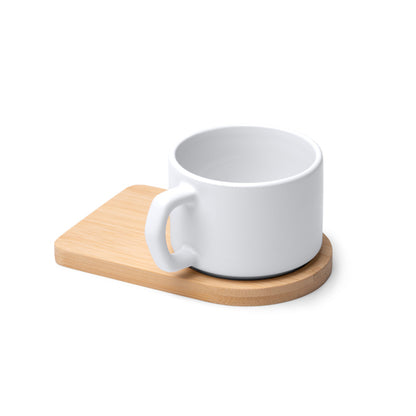 Conjunto de Caneca em Cerâmica Mate Geisa com Bandeja de Bambu