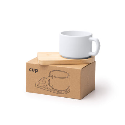 Conjunto de Caneca em Cerâmica Mate Geisa com Bandeja de Bambu