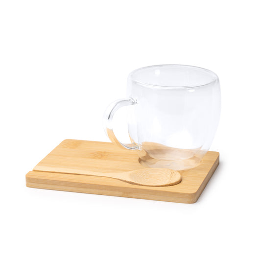 Conjunto de Canecas de Vidro BLUMON com Bandeja de Bambu