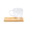 Caneca de Vidro Transparente com Base de Bambu