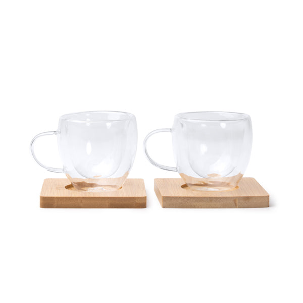 Caneca de Vidro Duplo 250ml com Base em Bambu