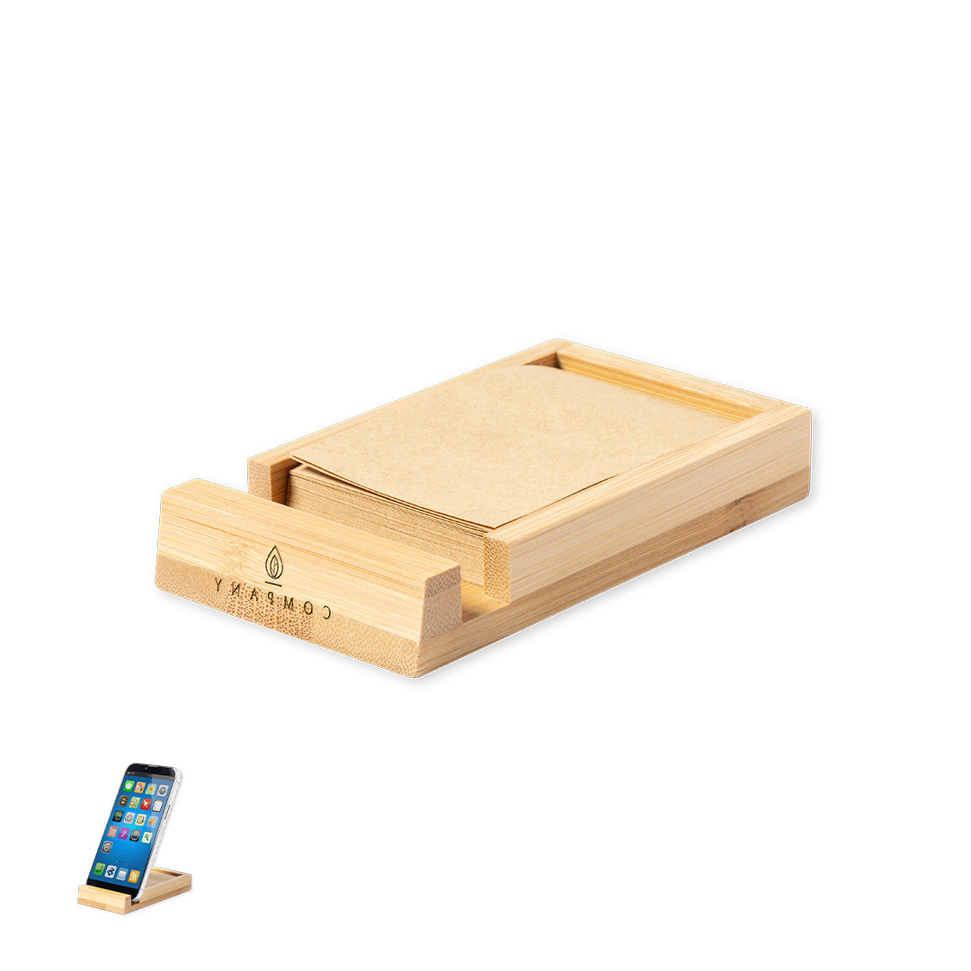 Porta Notas de Bambu com Suporte para Smartphone