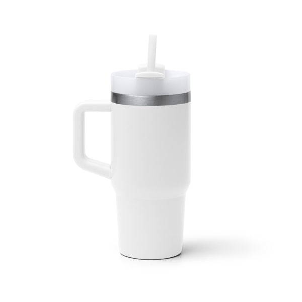 Caneca Térmica de Plástico Branco 500ml com Canudo