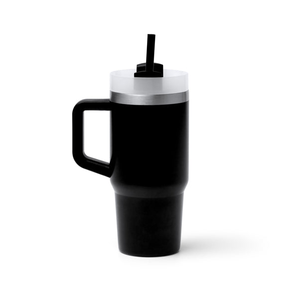 Caneca Térmica de Plástico Branco 500ml com Canudo