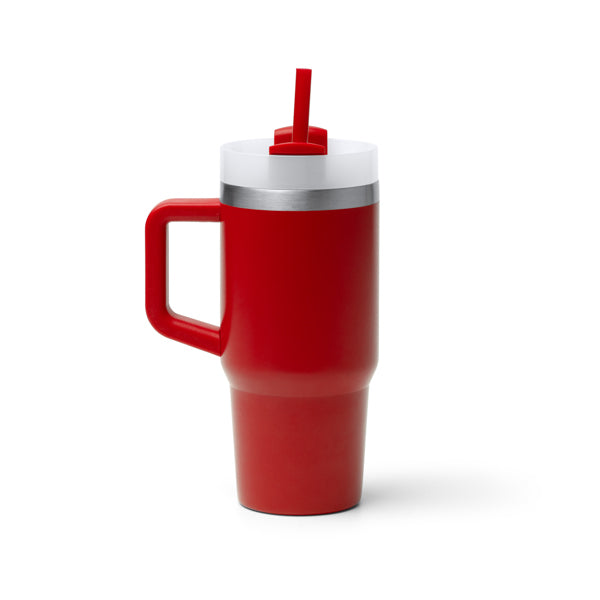 Caneca Térmica de Plástico Branco 500ml com Canudo