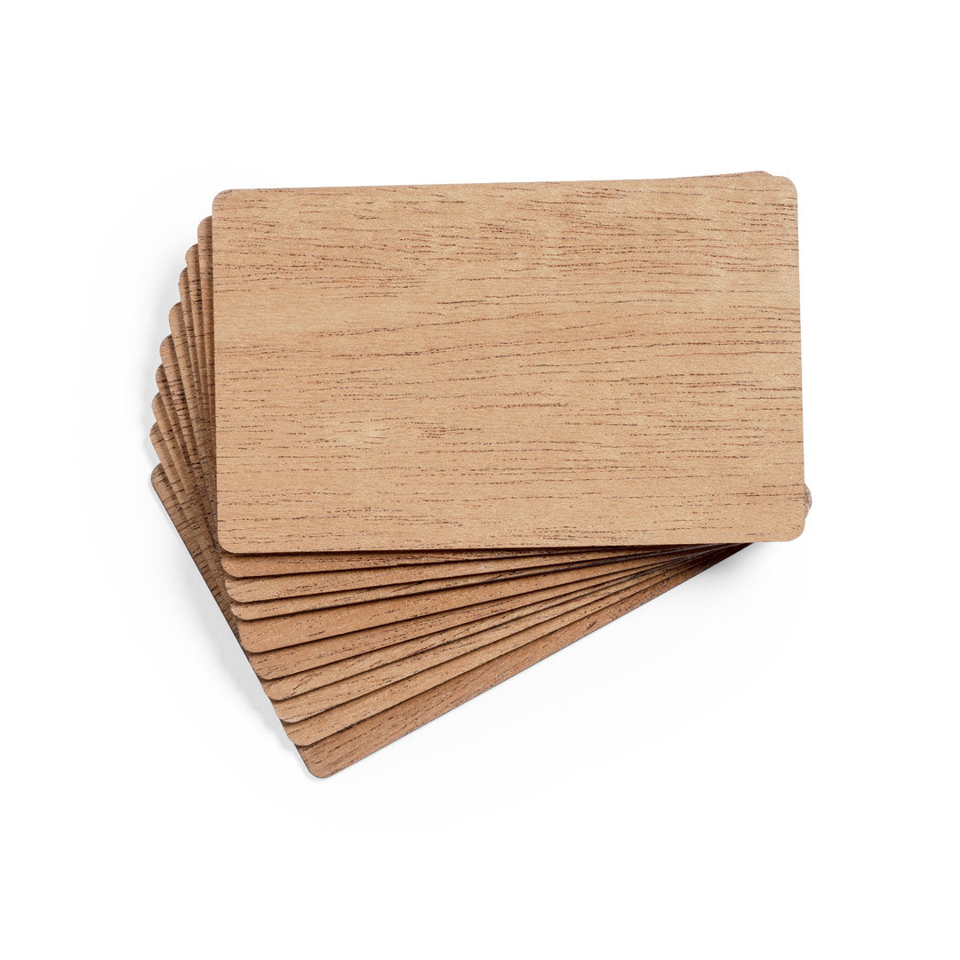 Conjunto de 10 Cartões de Madeira Natural