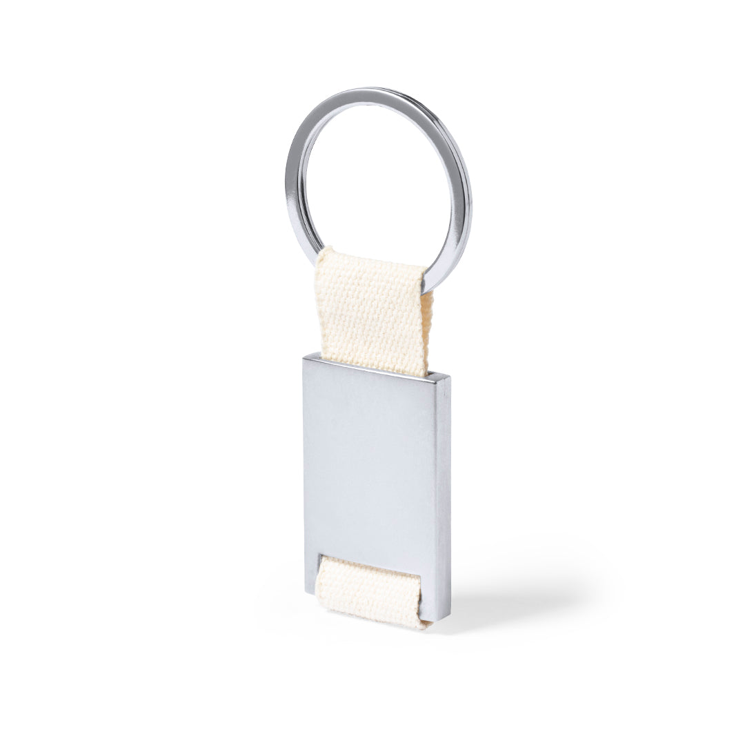 Porta-chaves Metálico Prateado com Fita de Algodão