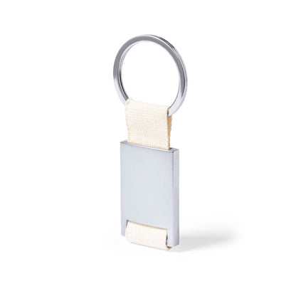 Porta-chaves Metálico Prateado com Fita de Algodão