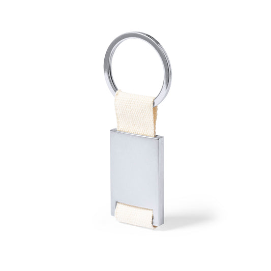 Porta-chaves Metálico Prateado com Fita de Algodão