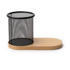 Suporte para Canetas em Metal com Base em Bambu