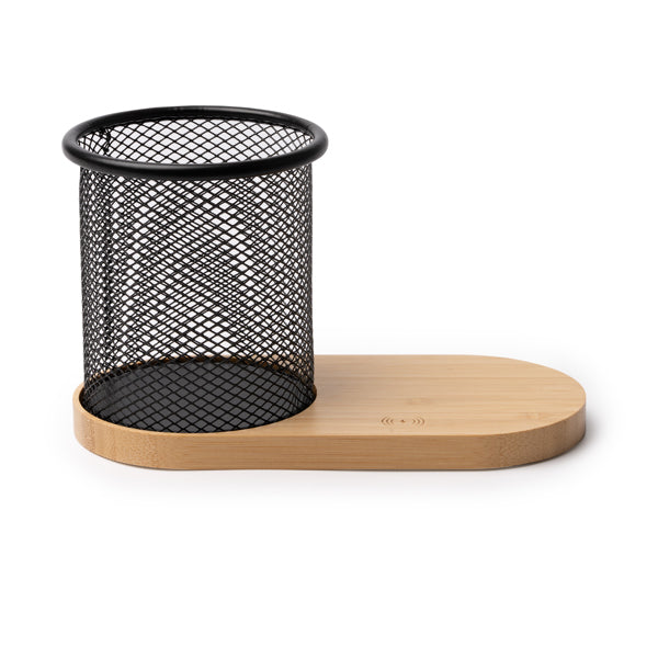 Suporte para Canetas em Metal com Base em Bambu