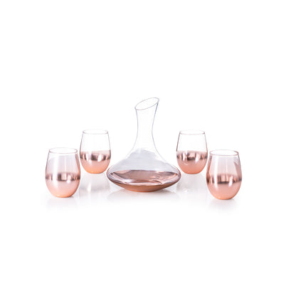 Set Elegante de Vinho com Decantador e Copos Rosados