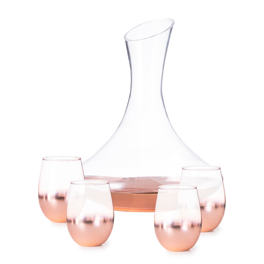 Set Elegante de Vinho com Decantador e Copos Rosados