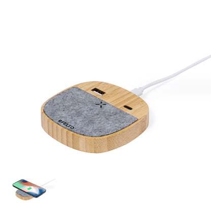 Carregador Sem Fios Ecológico em Bambu e Feltro