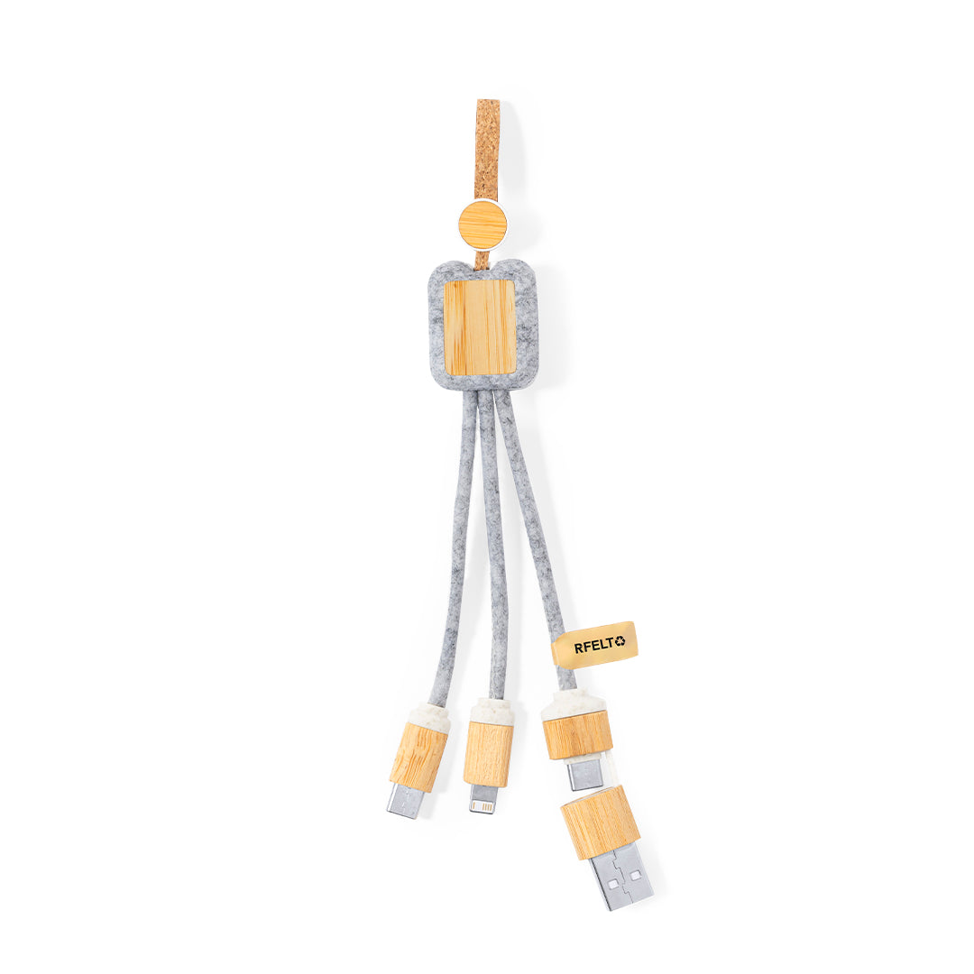 Cabo Carregador Eco-Friendly em Bambu e Feltro RPET