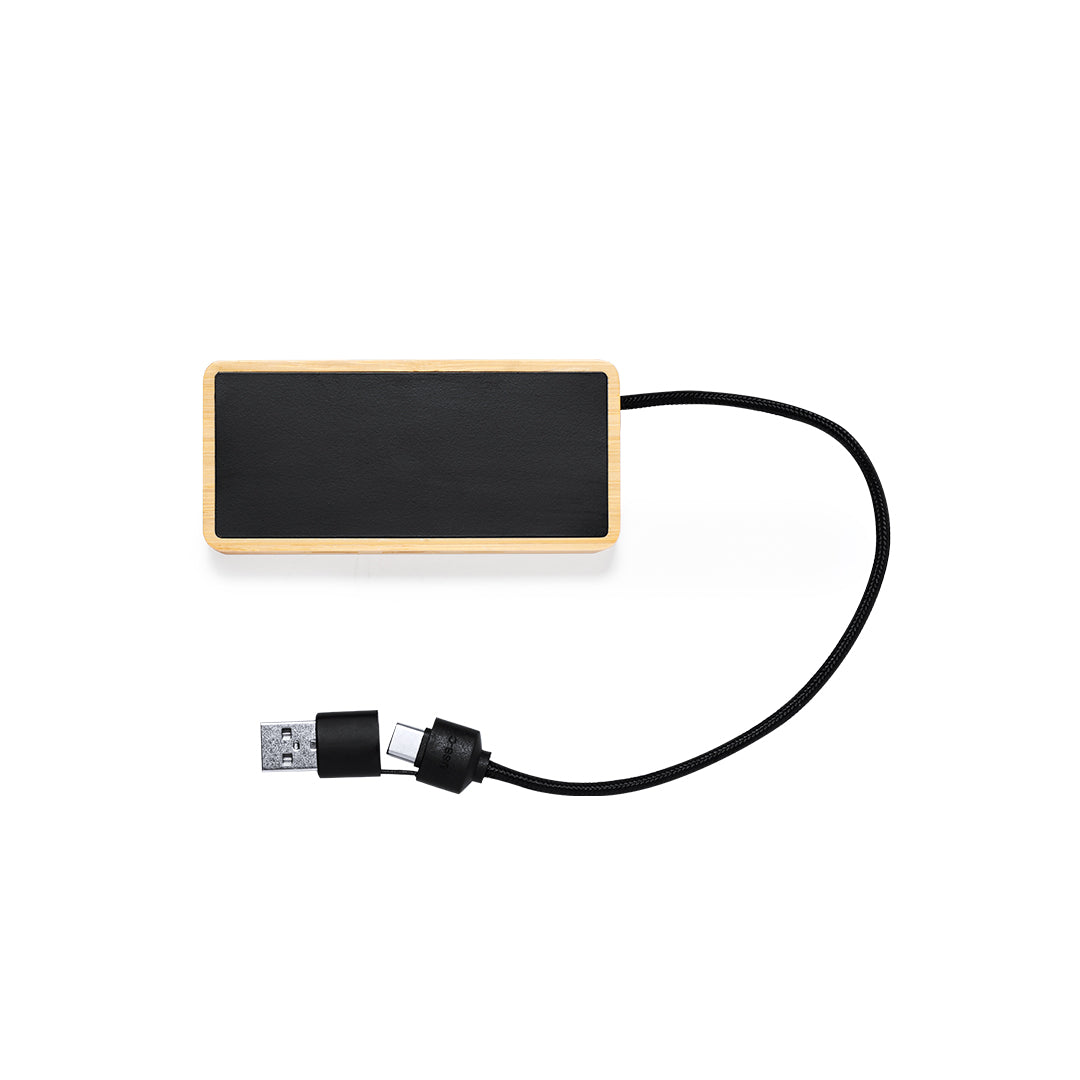 Porta USB 2.0 em Bambu com LED e Design Elegante