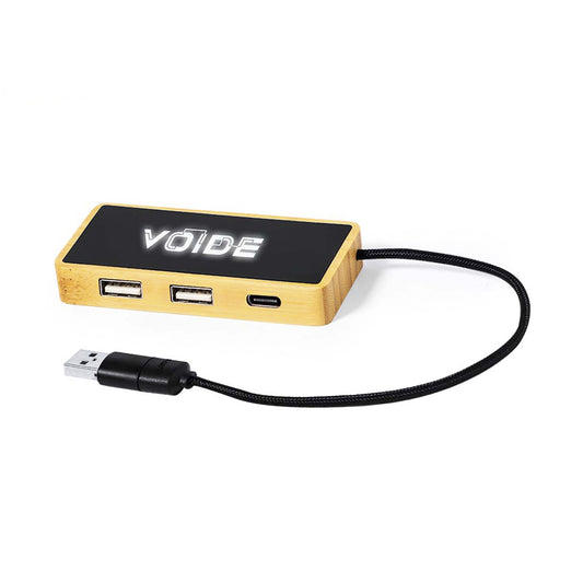 Porta USB 2.0 em Bambu com LED e Design Elegante