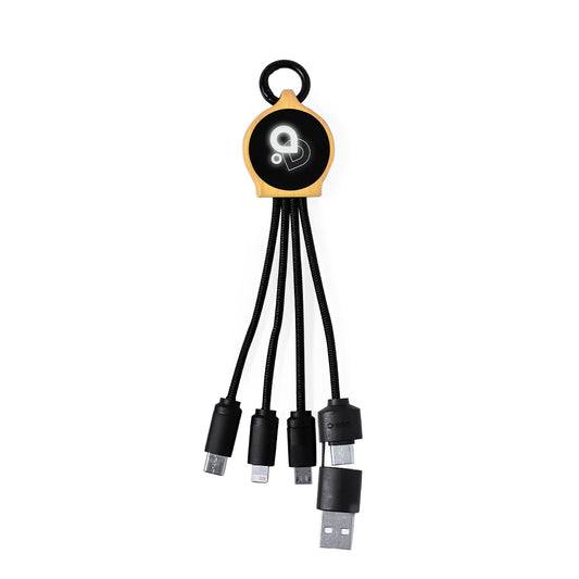 Cabo Carregador de Bambu com Luz LED Elegante