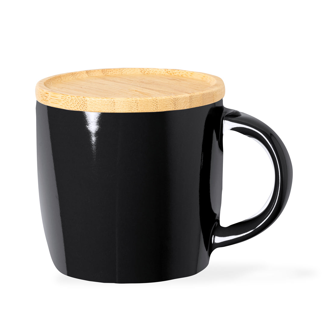 Caneca de Cerâmica Elegante com Tampa de Bambu