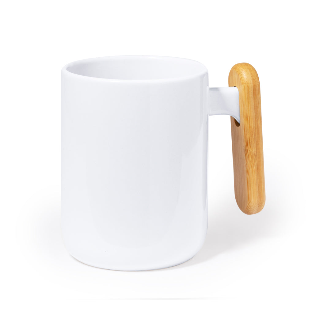 Caneca de Cerâmica 480ml com Asa de Bambu Elegante