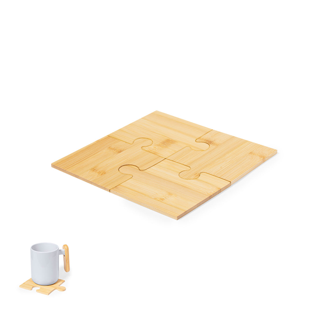 Bases para Copos em Bambu - Conjunto Puzzle