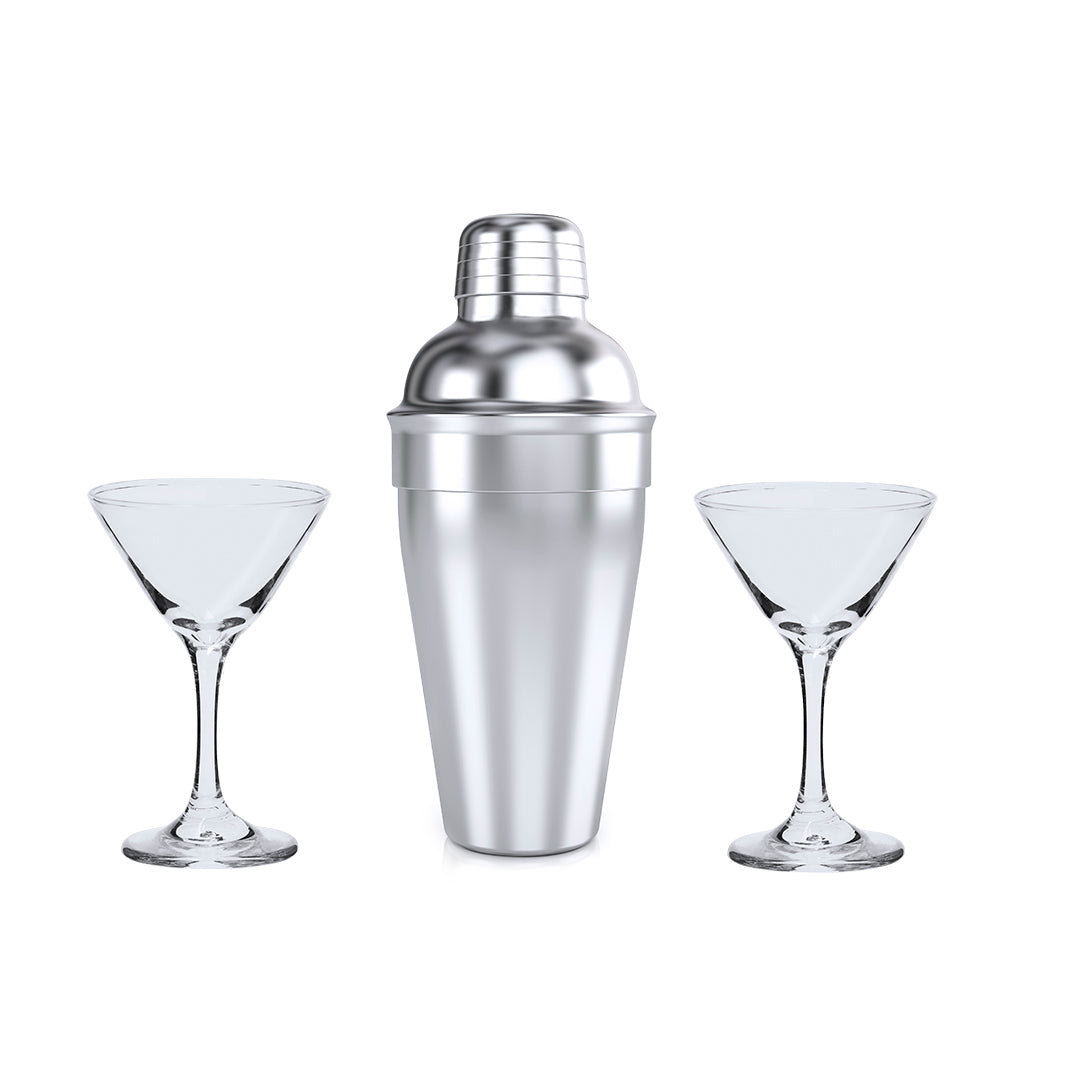 Set Cocktail Cefiro em Aço Inox com Copos Elegantes