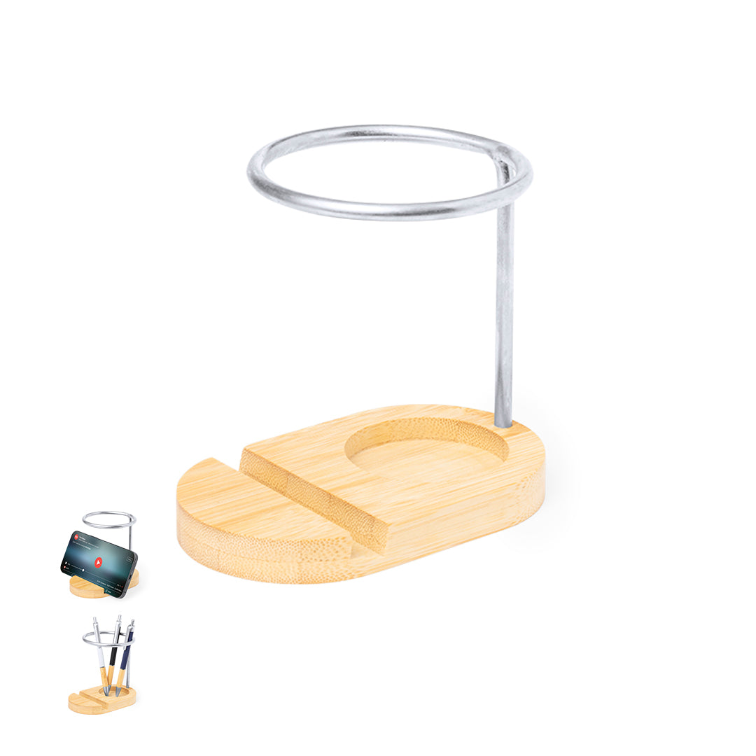 Porta-lápis Minimalista em Bambu e Aço Inoxidável