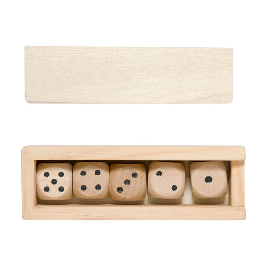 Conjunto de 5 Dados em Madeira com Estojo Elegante