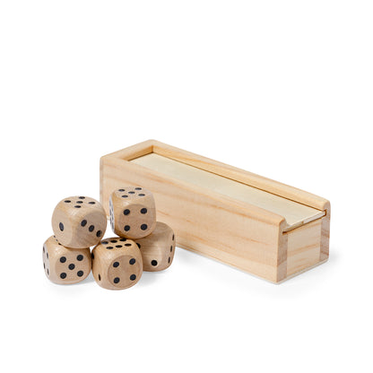 Conjunto de 5 Dados em Madeira com Estojo Elegante