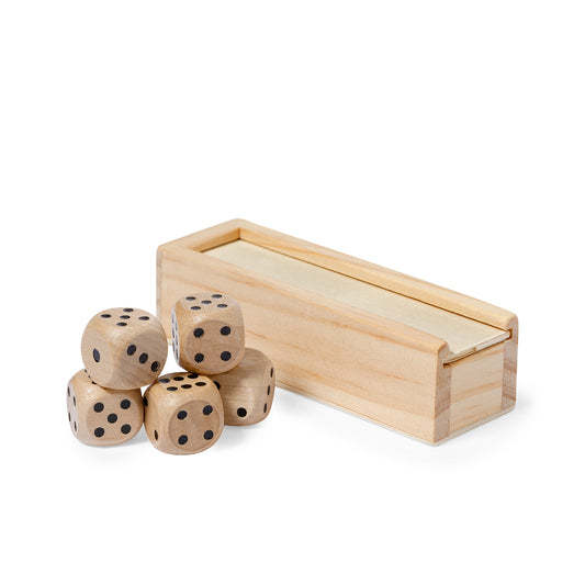 Conjunto de 5 Dados em Madeira com Estojo Elegante