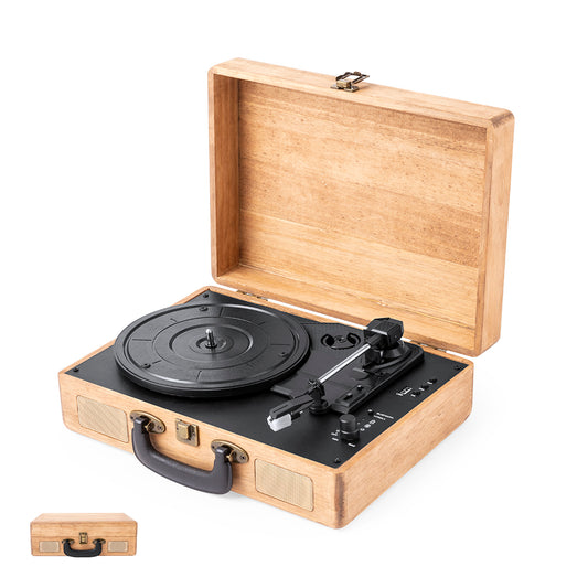 Vinilux Tocadiscos Portátil em Madeira Natural