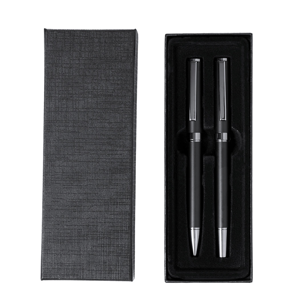 Conjunto Elegante de Caneta e Roller Preto Mate
