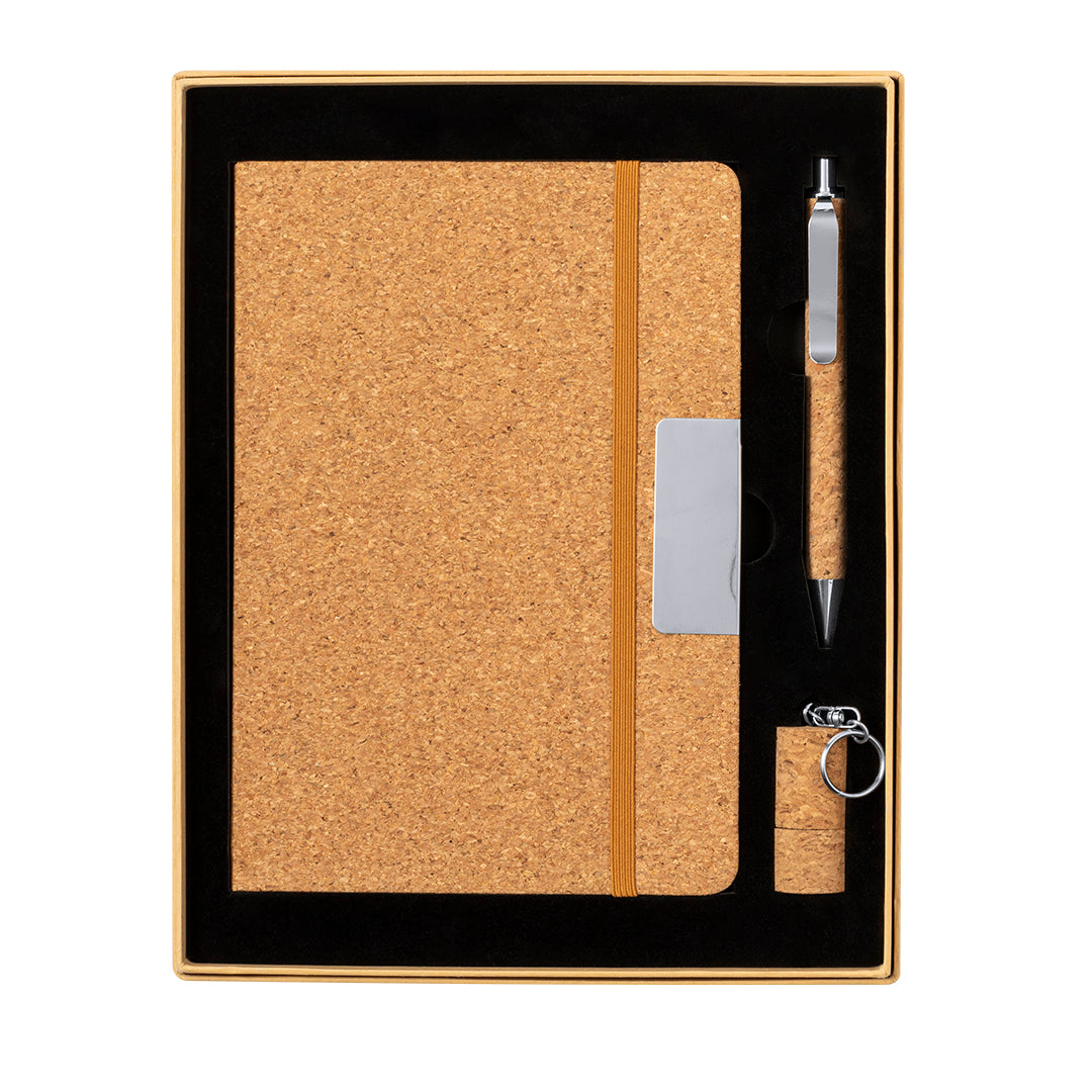 Conjunto Elegante de Bloco de Notas e Caneta em Cortiça