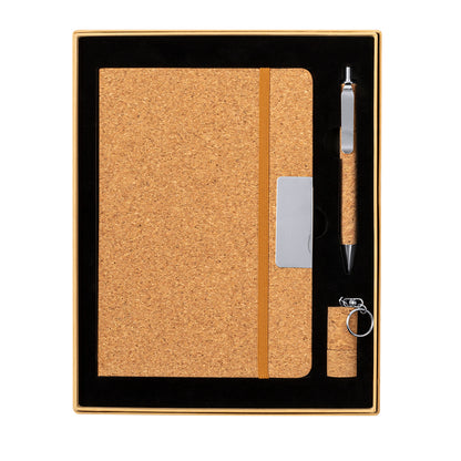 Conjunto Elegante de Bloco de Notas e Caneta em Cortiça