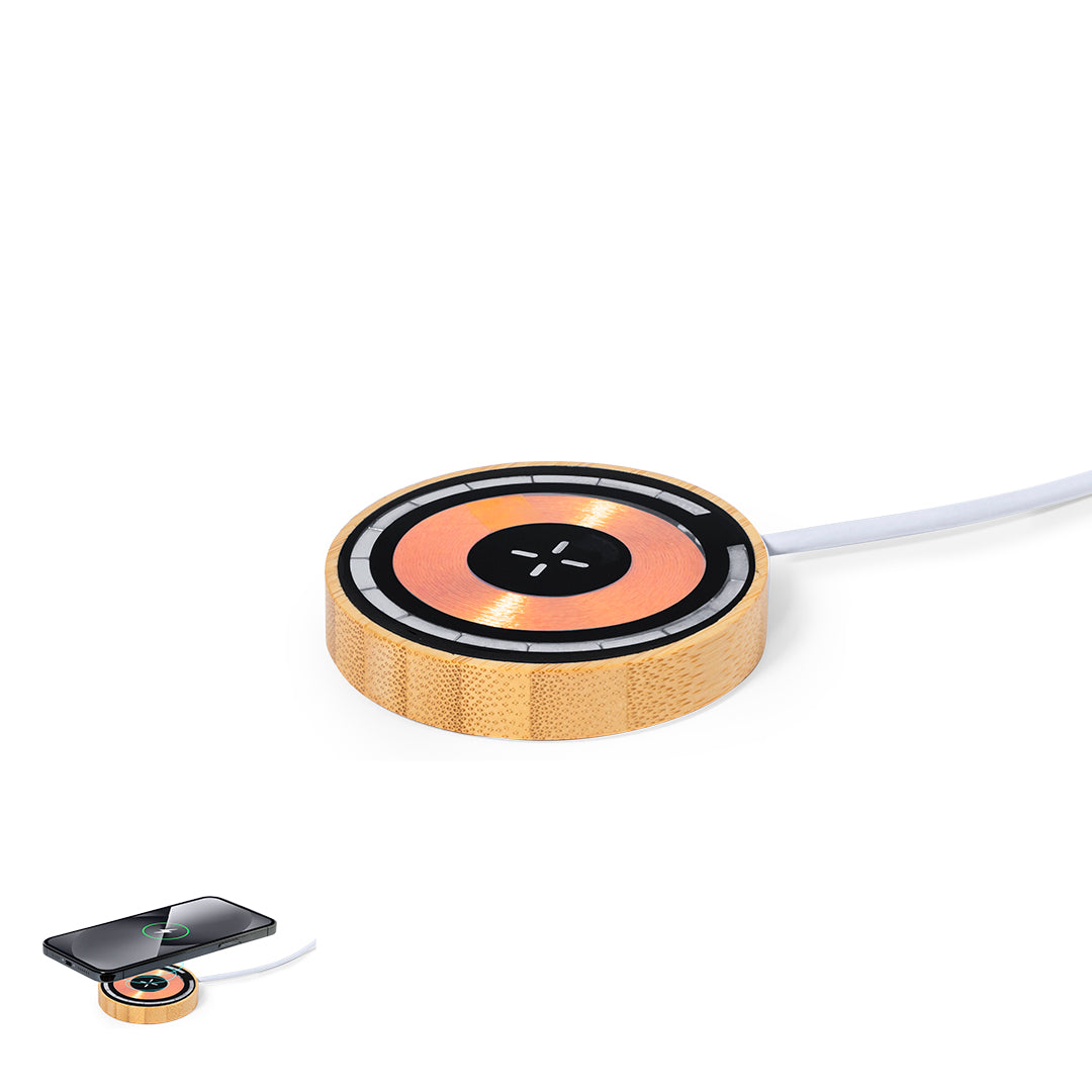 Carregador Sem Fios 15W com Base em Bambu e Magsafe