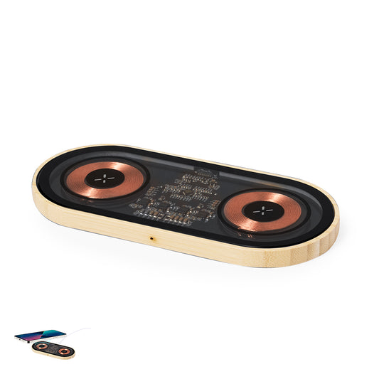 Carregador Wireless Duplo 15W com Base de Bambu