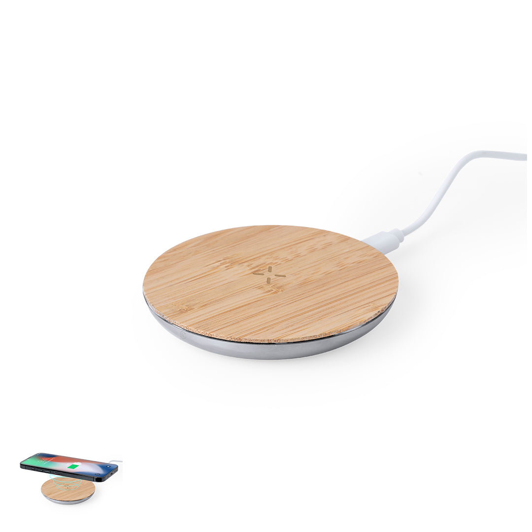 Carregador Sem Fios 15W em Alumínio e Bambu