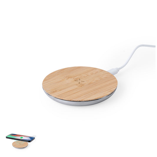 Carregador Sem Fios 15W em Alumínio e Bambu