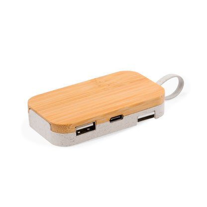Flow - Hub USB 2.0 com Suporte para Telemóvel em Bambu