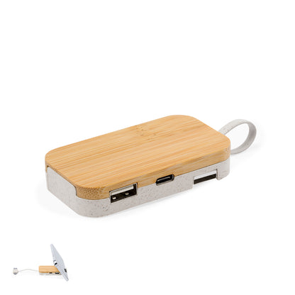 Flow - Hub USB 2.0 com Suporte para Telemóvel em Bambu