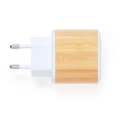 Carregador Rápido Tipo C e USB em Bambu Sustentável