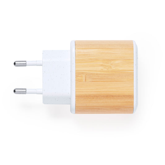 Carregador Rápido Tipo C e USB em Bambu Sustentável