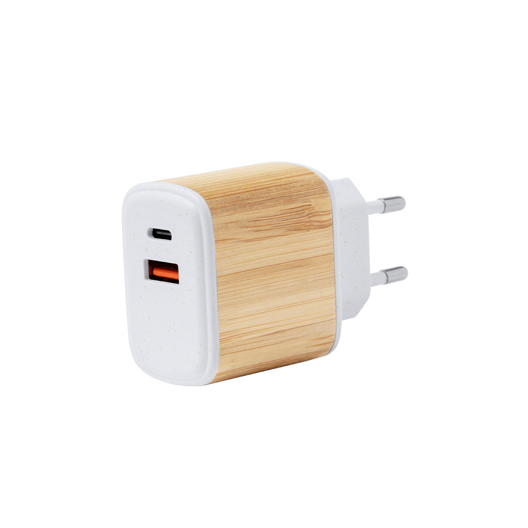 Carregador Rápido Tipo C e USB em Bambu Sustentável