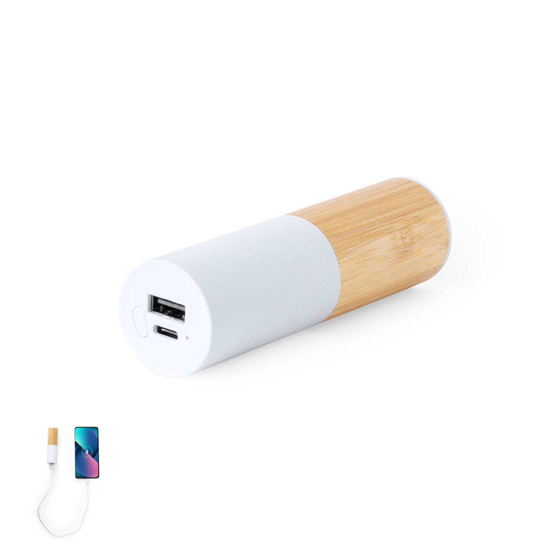 Bateria Externa Eco-Friendly em Bambu e Palha de Trigo