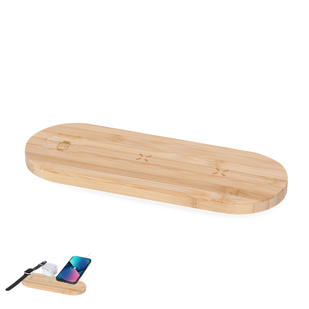 Carregador Sem Fio Multifuncional de Bambu 15W