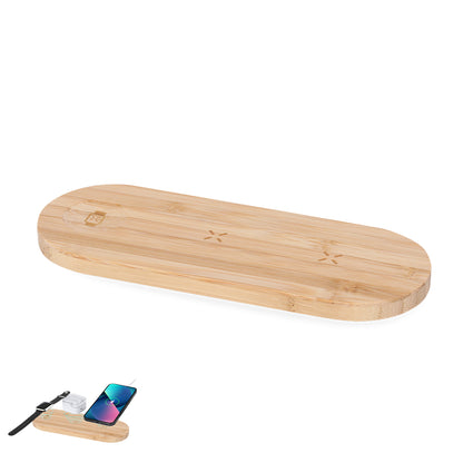 Carregador Sem Fio Multifuncional de Bambu 15W