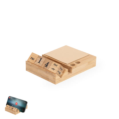 Porta-bloco Elegante com Calendário Perpétuo de Bambu